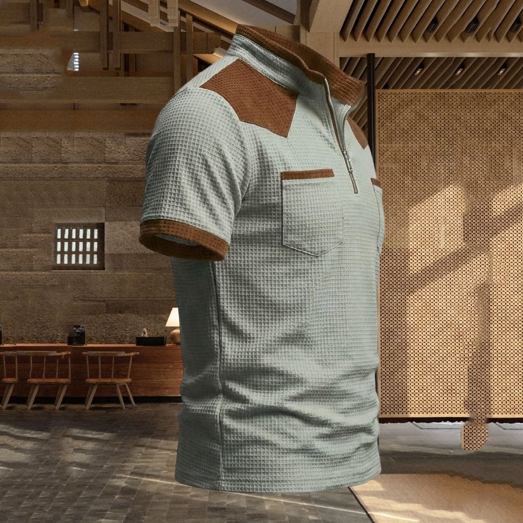 Men's Waffle Polo Shirts Polo Shirts Daily Outdoor Quarter Zip Short Sleeve Fashion Basic Color Block Zipper Lightweight Summer Spring Tailored Fit Black White Navy Blue khaki Gray Waffle Polo Shirts 2026 - $20.99 –P4