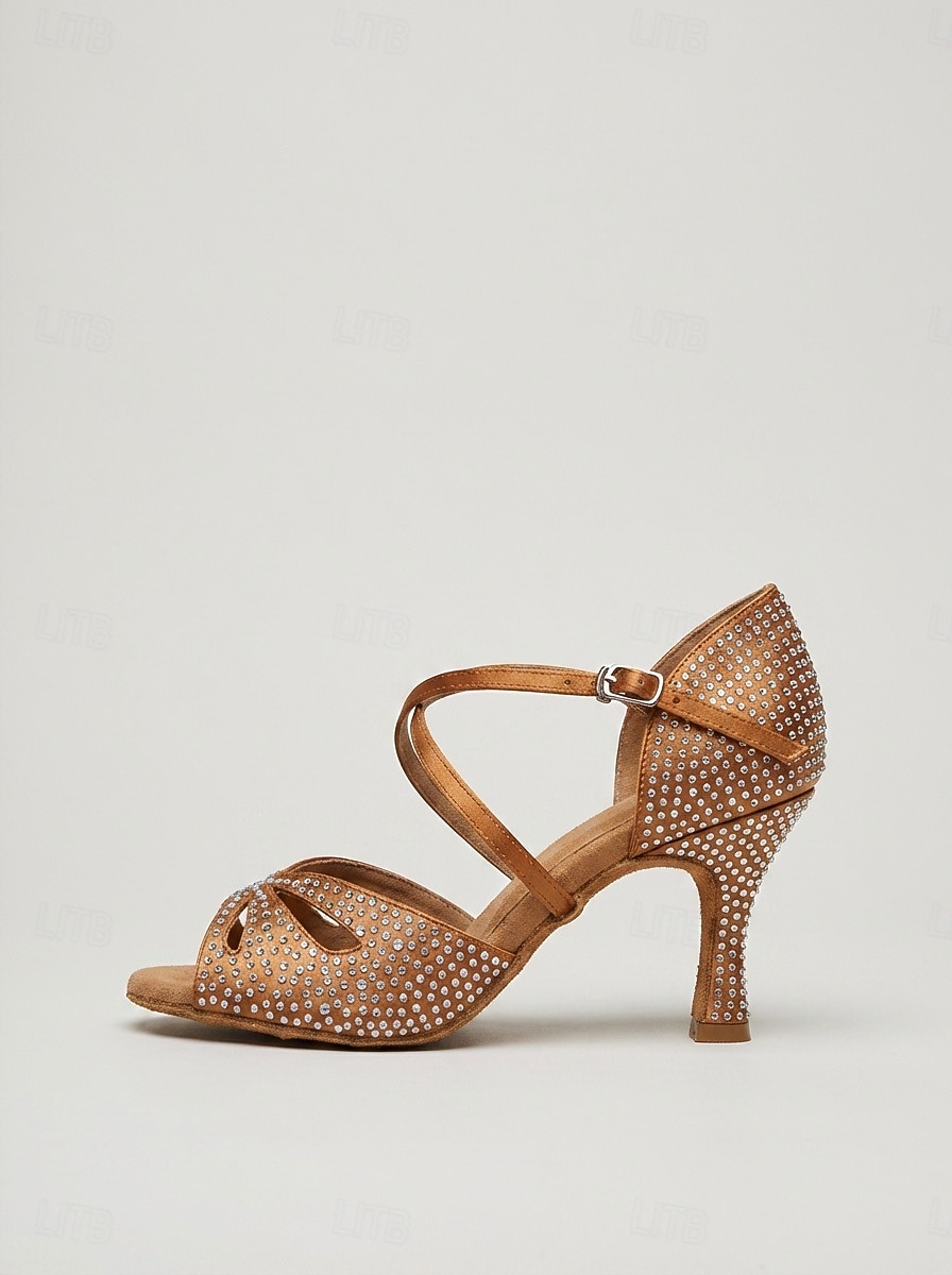 Women's Tan Rhinestone Latin Dance Heels - Sparkling Strappy Salsa Ballroom Shoes 2026 - $69.99 –P5