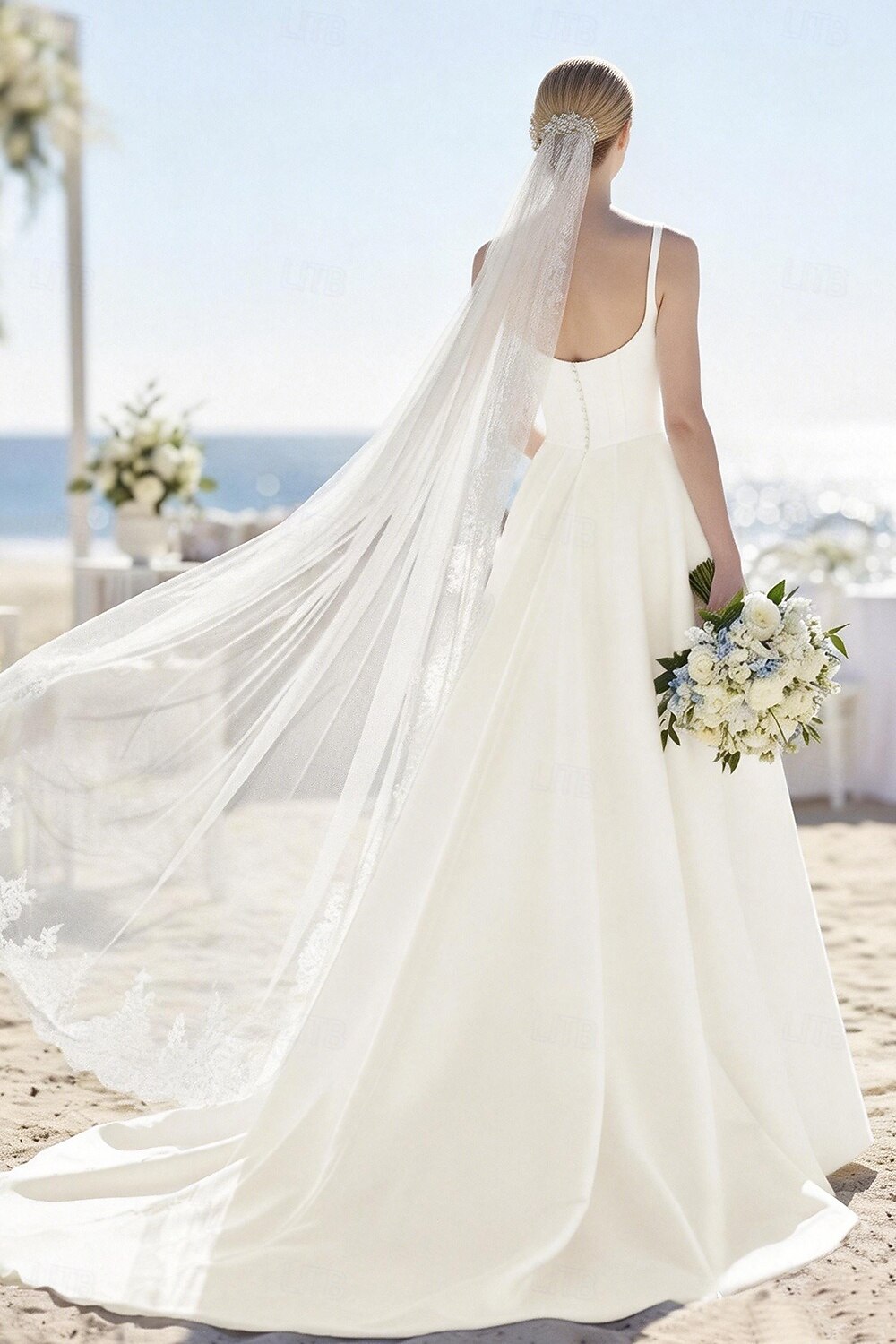 Wedding Dresses A-Line Sweetheart Sleeveless Court Train Satin Bridal ...