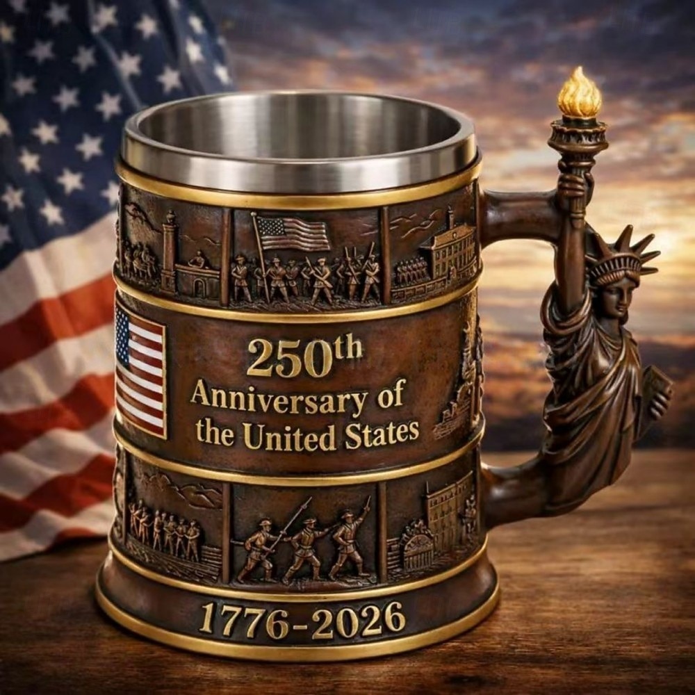 USA 250. évfordulójára készült, kézzel készített, gyantából készült, hazafias korsó Szabadságszobor-alakú füllel, 300ml/10oz, gyűjtői darab, USA 1776–2026 emlékpohár hazafias ajándékokhoz 2026 - $25.99 –P1