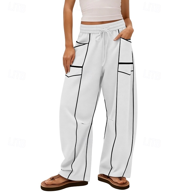 Mujer Pantalones de lino y algodón Pantalones Pantalones casuales Pantalones de verano Vacaciones Moda Ropa de calle Longitud total Alta cintura Retazos Bolsillo Cintura elástica Comodidad Cómodo 2026 - $26.99 –P17