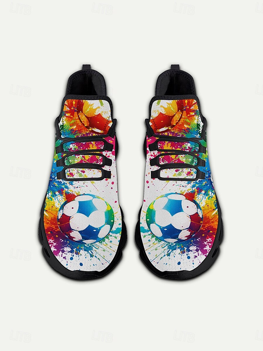Men's Colorful Soccer Print Sneakers – Lightweight Breathable Athletic Shoes with Graffiti Design, Comfortable Sports Shoes for Fans, Parties & Casual Wear 2026 - $42.99 –P4