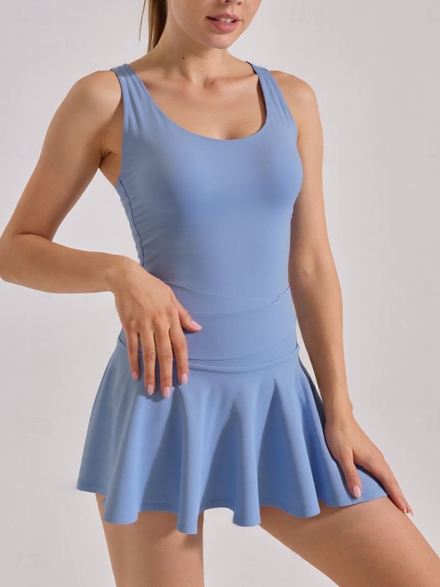 Damen Patchwork Tenniskleid mit Shorts Sportkleid Ärmellos Tasche Elastisch Schweißableitend Atmungsaktiv Tennis Golfspiel Laufen Rundausschnitt Kleid Schwarz Blau Tennisbekleidung 2026 - $25.99 –P5