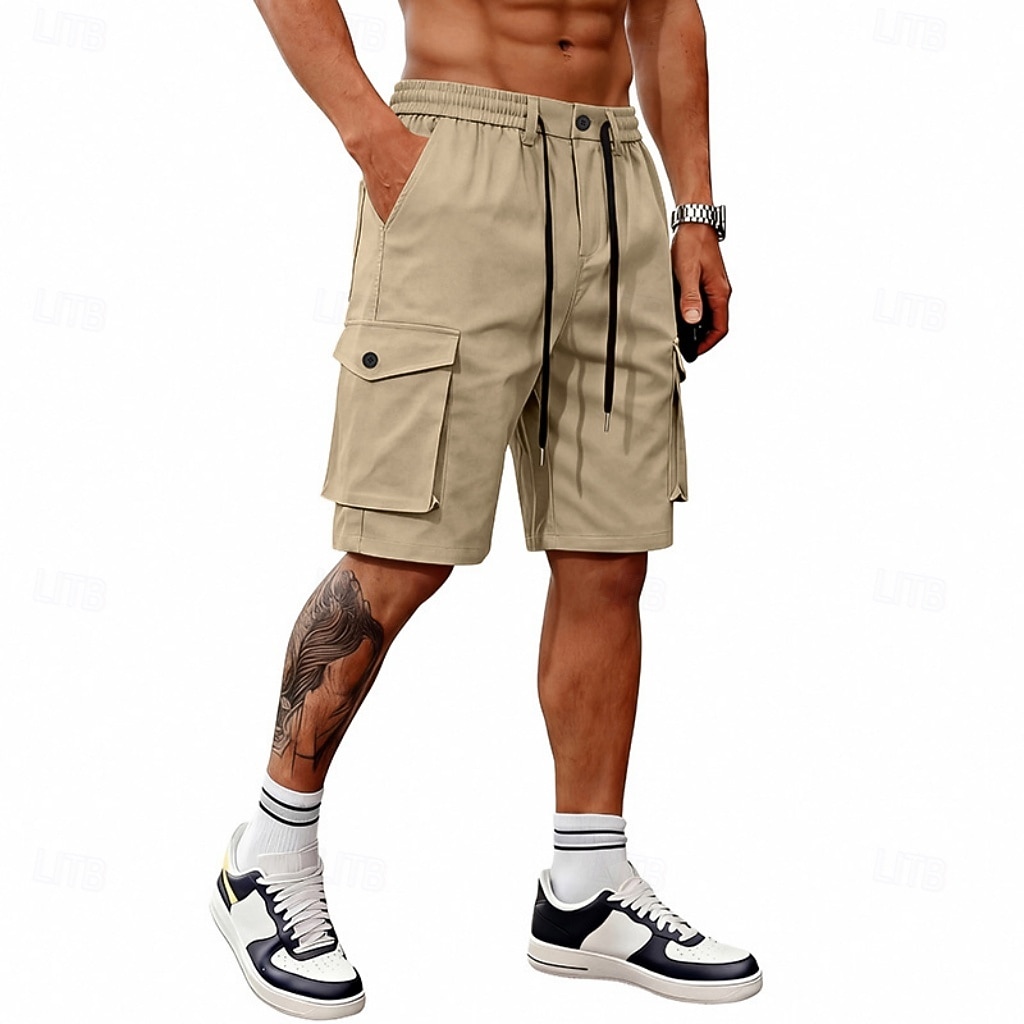 Men's Tactical Cargo Cargo Shorts Shorts Casual Shorts Drawstring Pocket Elastic Waist Plain Comfort Breathable Knee Length Casual Outdoor Beach Vacation Fashion Black Navy Blue Inelastic 2026 - $35.99 –P8