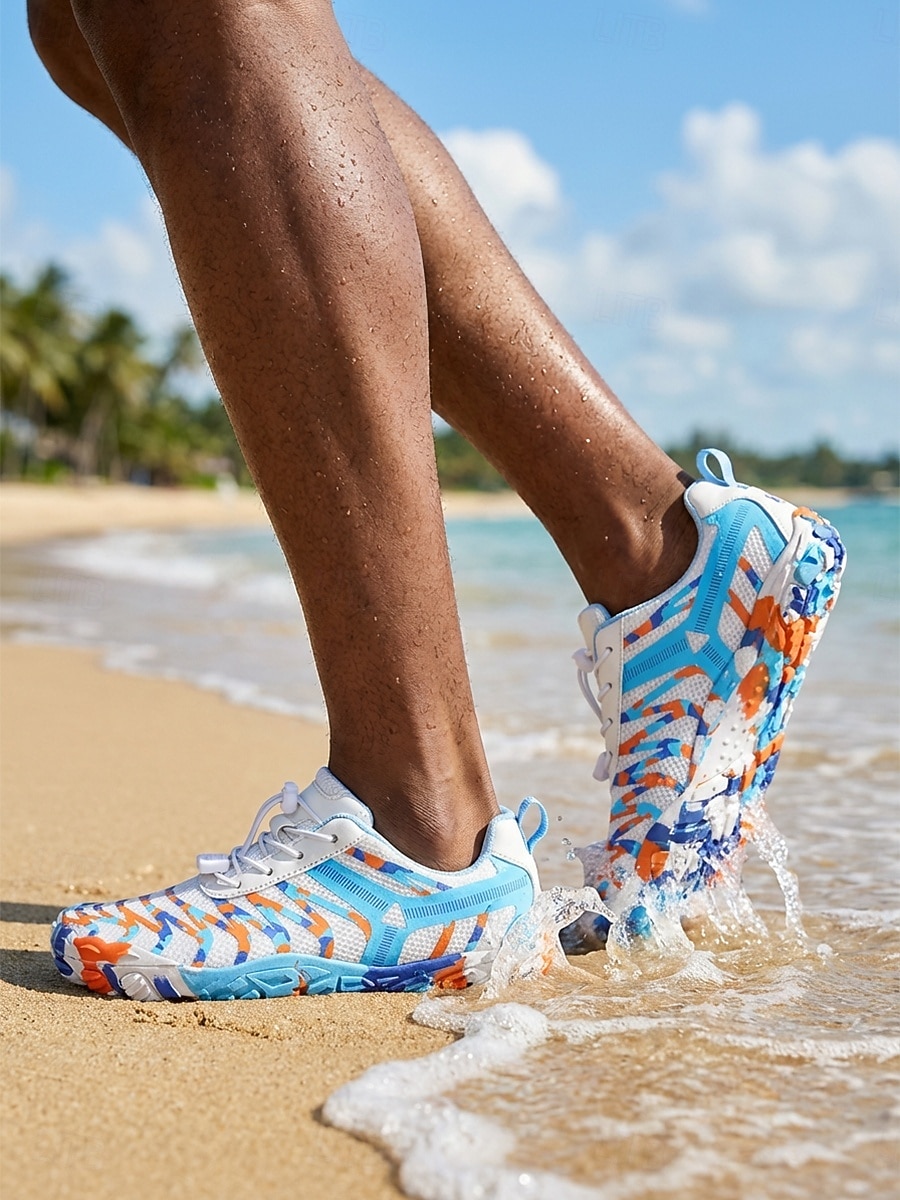 Witte en oranje sneldrogende waterschoenen voor heren, lichtgewicht, ademende, antislip aquaschoenen voor wateractiviteiten, zwemmen, strandsporten, kustreizen en rivierwandelingen. 2026 - $42.99 –P1
