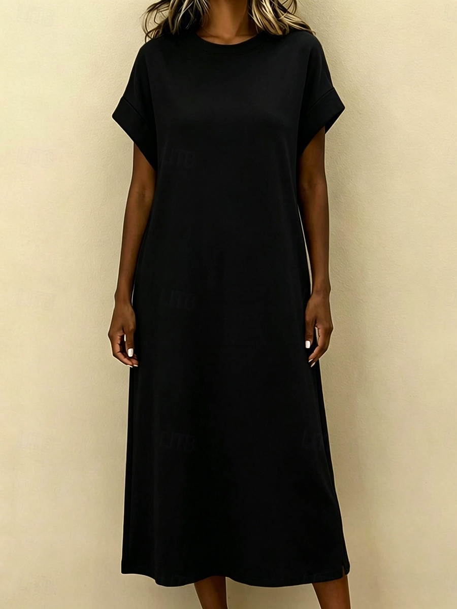 Damen Midikleid Freizeitkleid T-Shirt-Kleid Mode Klassisch Modern Täglich Urlaub Normale Passform Einfach Kurzarm Rundhalsausschnitt Schwarz Braun Hellgrau Grau Sommer Frühling 2026 - $29.99 –P4