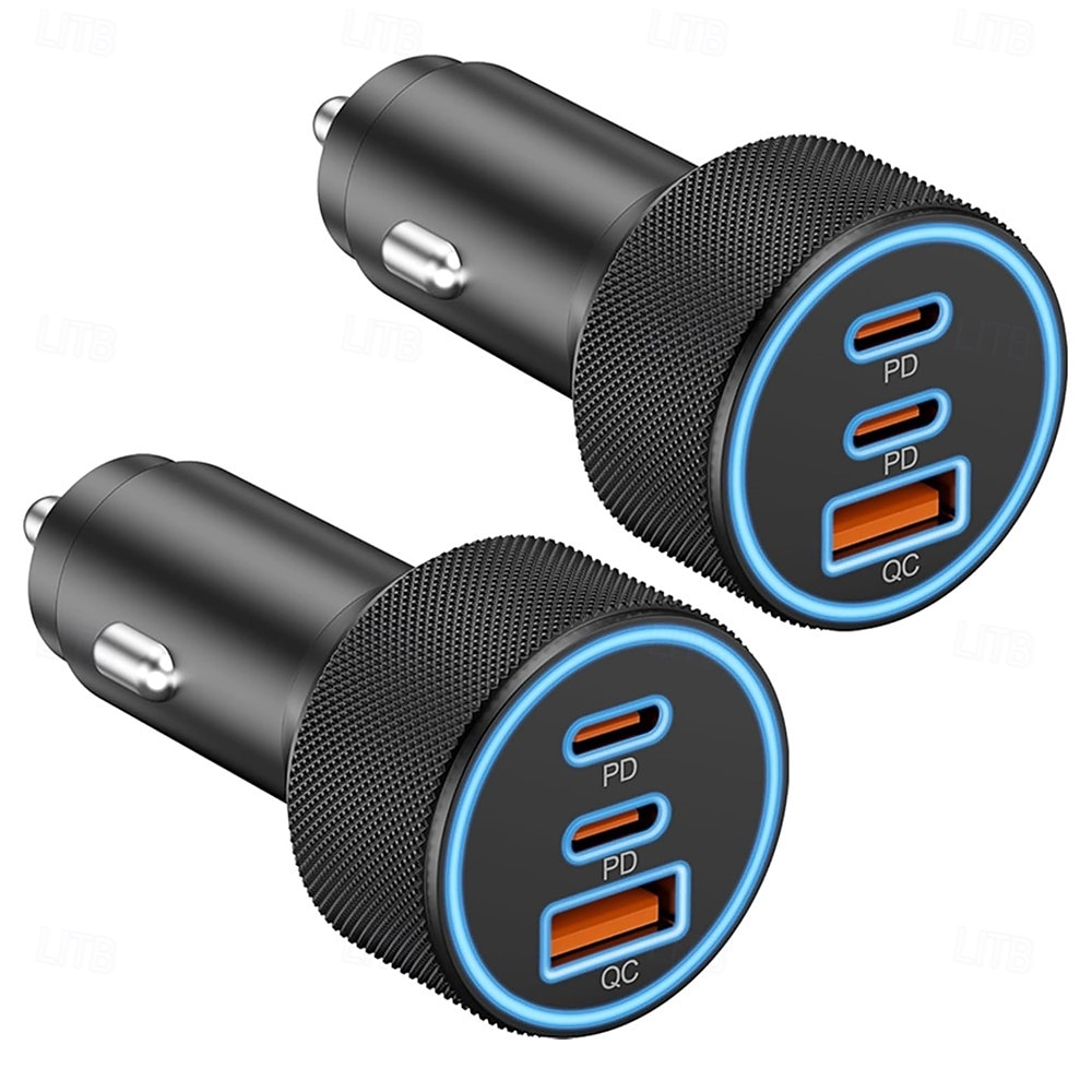USB-C billaddare snabbladdning, 3-portars (dubbel PD USB-C) &QC 3.0 USB-A) biladapter för iPhone 17 16 15 Pro Max Plus, Samsung Galaxy S26 S25 S24 Ultra Plus, iPad, Pixel, med blå LED-ljusring 2026 - $11.99 –P1