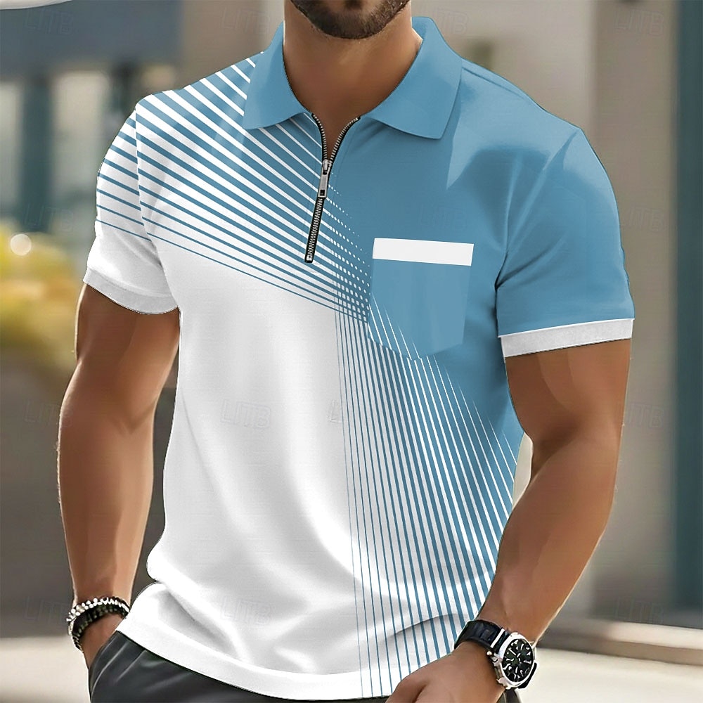 Homens Geométrico Camisas Polo Manga Curta Camisas polo Lapela Casual Ao ar livre Feriado Roupa Diária Bolsos Impressão 3D Primavera Verão Azul Preto Roxo de 2026 por $22.99 –P2