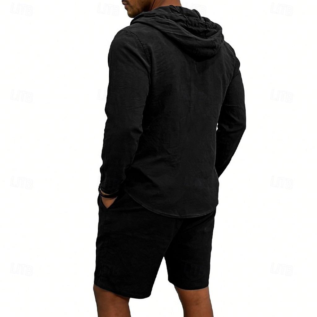 Herre Linskjorte 2 deler Popover skjorte Og Shorts Lin Shorts Strandshorts Sett عادي Daglig utendørs Feriereise Med hette Langermet Sommer Mote Fritid Bekvem Klær 2026 - $36.99 –P12