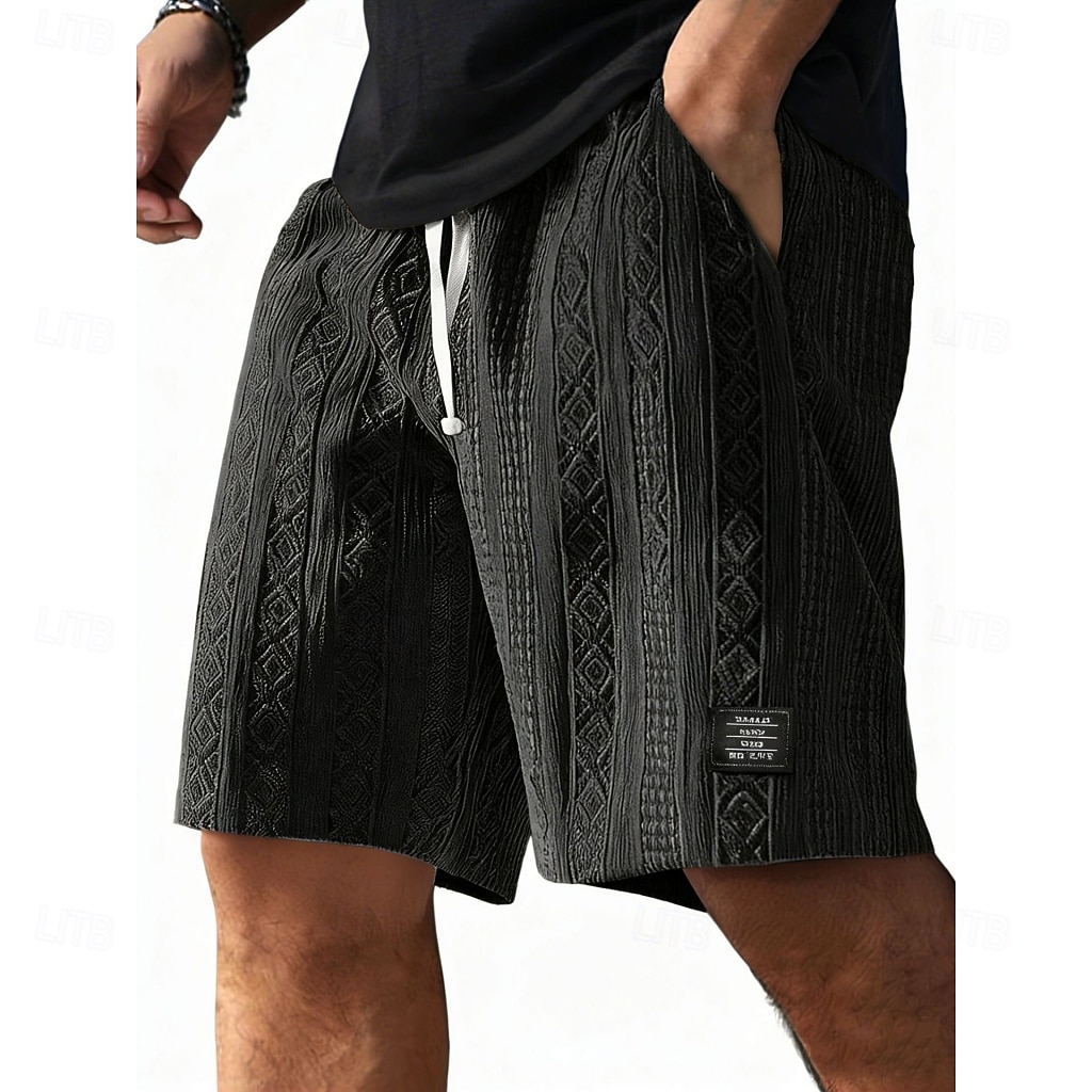 Men's Shorts Summer Shorts Beach Shorts Casual Shorts Jacquard Pocket Elastic Waist Jacquard Comfort Breathable Knee Length Casual Outdoor Beach Vacation Fashion Blue Black Micro-elastic 2026 - $23.99 –P4
