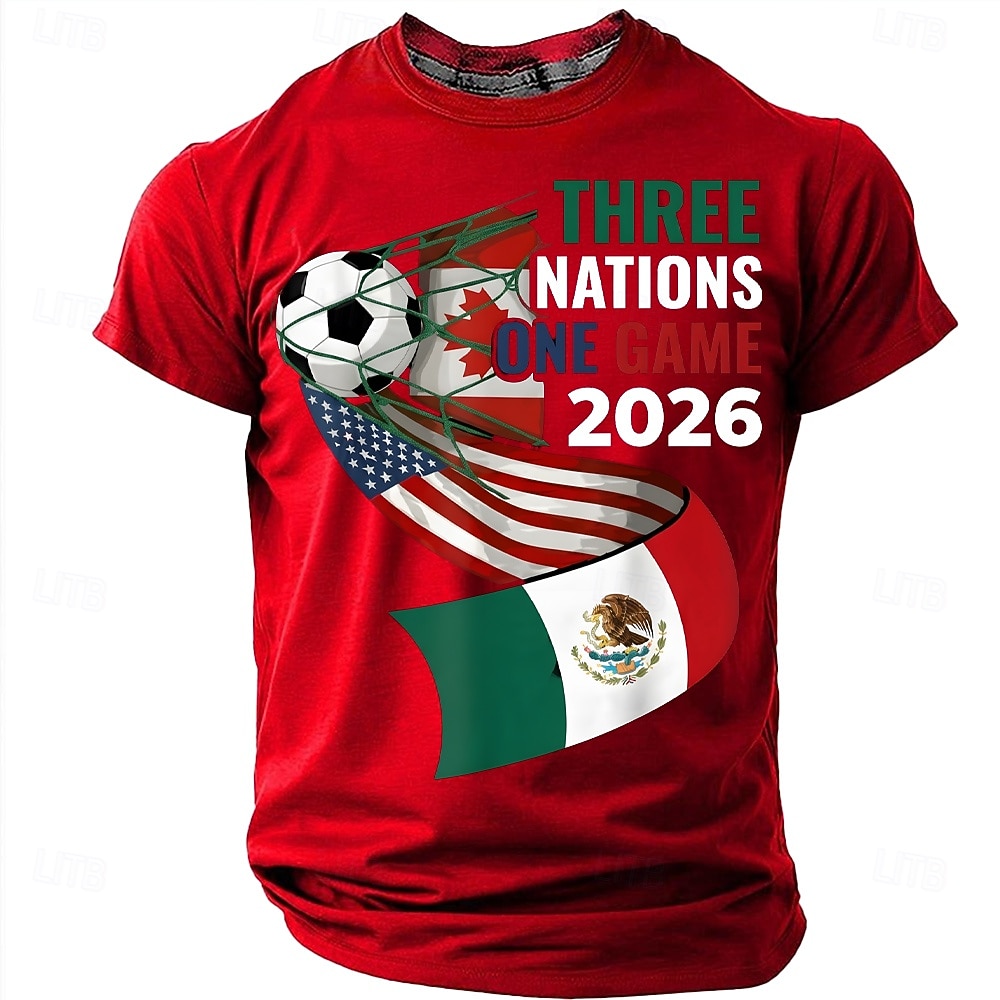 Coppa di calcio 2026, tre nazioni, partita unica 2026, USA, Canada, Messico, pallone da calcio, porta, rete, Nord America, torneo di calcio, maglietta sportiva per tifosi, grafica, vestibilità del 2026 a $19.99 –P9