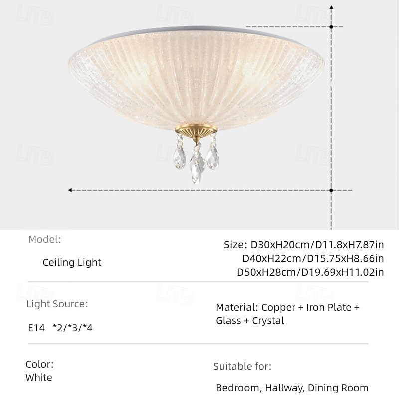Modern Minimalist Round Dome Glass Crystal Full Copper Chandeliers 2/3/4 Light E14 Flush Mount Ceiling Light For Bedroom 110-240V 2026 - $208.59 –P9