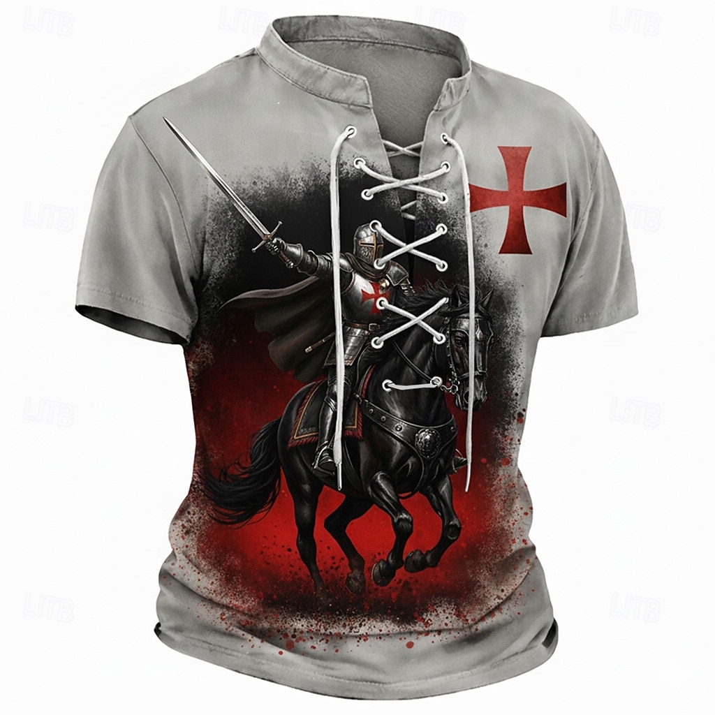 Maglietta uomo Crusaders Cavaliere che monta a cavallo Croce Tempio Rossa guerriero crociato medievale fantasia maglietta maniche corte stampa all-over del 2026 a $21.99 –P1