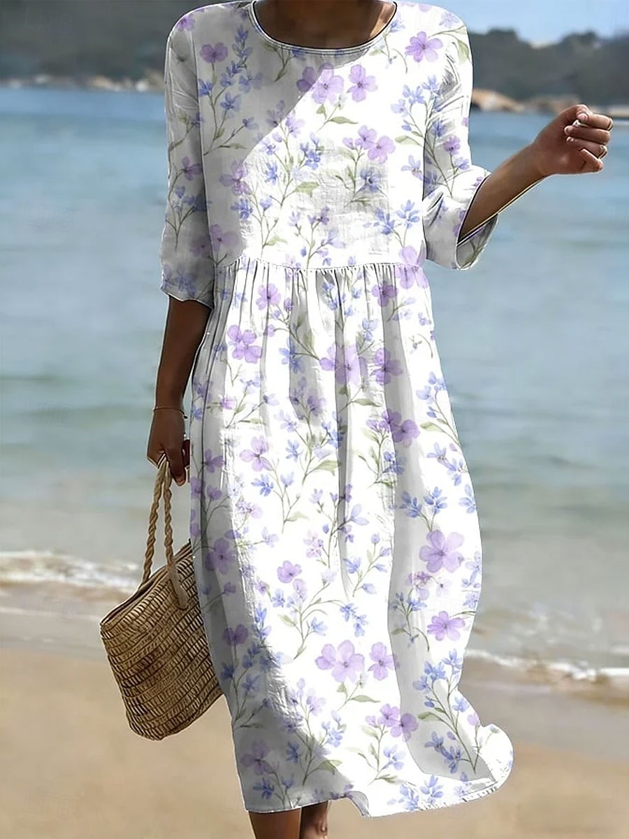 Pentru femei Rochii Midi Rochie de Vară Rochie de vară Vacanță Casual Boho Concediu Potrivire Largă Floral Grafic Manșon Jumate Stil Nautic Albastru piscină Alb Galben Roz Îmbujorat Vară Primăvară 2026 - $34.99 –P6