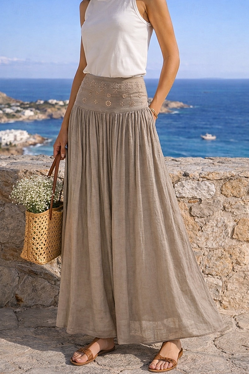 Per donna Gonna da vacanza Bohemien Vintage Moda Etnico Maxi Vita Alta Gonne Semplice Arricciato Patchwork Foratura a caldo Inelastico Spiaggia Vacanza Blu Verde mela Marrone rossastro Giallo Chiaro del 2026 a $13.99 –P6