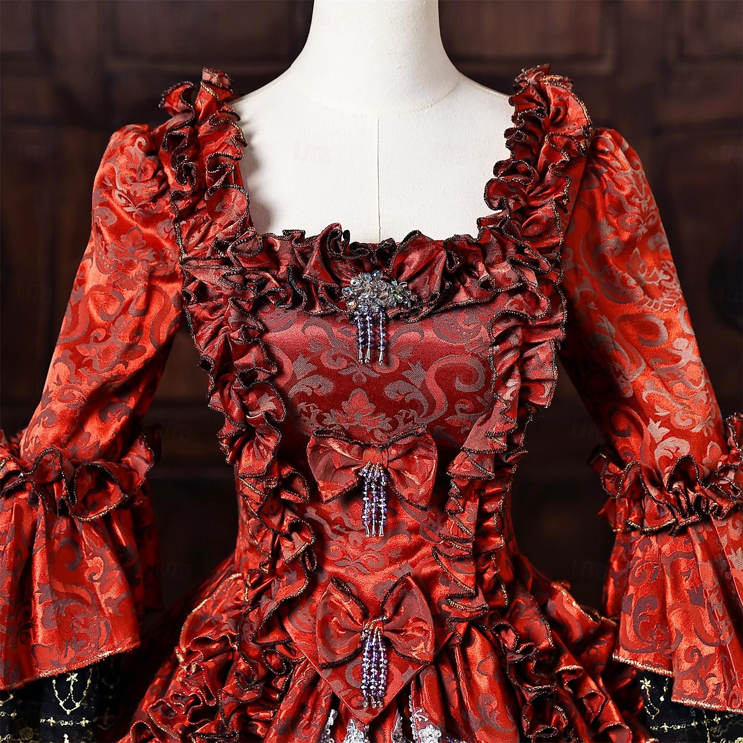 Rococo Baroque Ball Gown Floor Length Dress Ball Gown Long Sleeves Princess Bridal Sequins Floral Ball Gown Square Neck Fancy Dress Women's Royal Halloween Carnival Masquerade Prom Tea Party Party 2026 - $257.19 –P6