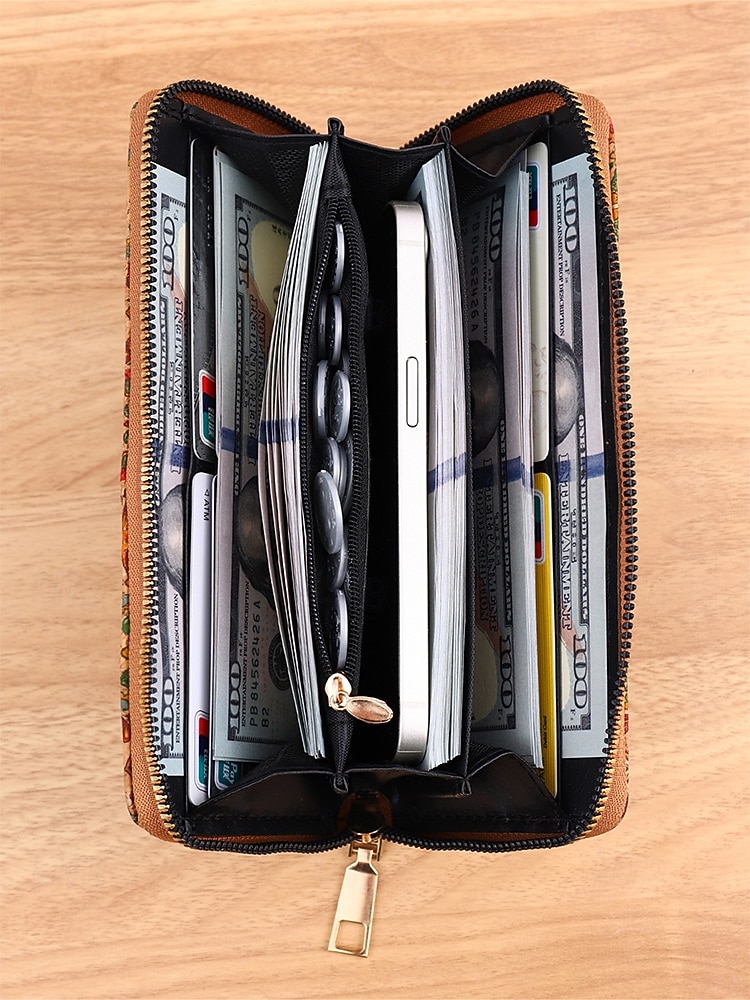 Dame-lommebok i bohemsk kunstskinn med lang lommebok, stor kapasitet og flere kortspor med glidelås rundt clutch i flere mønstre for shopping, daglig bruk og reiser 2026 - $11.99 –P3