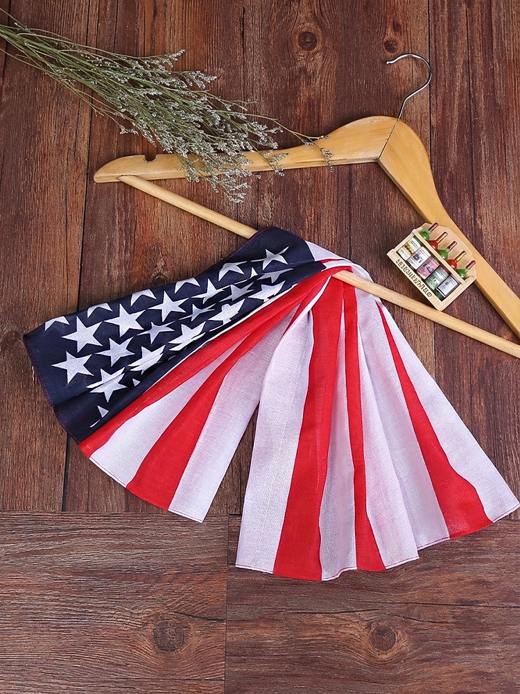 Dwuczęściowy zestaw bandany damskiej w stylu boho z bawełny z amerykańską flagą, uniwersalny szal na głowę i komin na 250. rocznicę USA, Dzień Niepodległości, festiwale i codzienny ubiór 2026 - $9.99 –P6