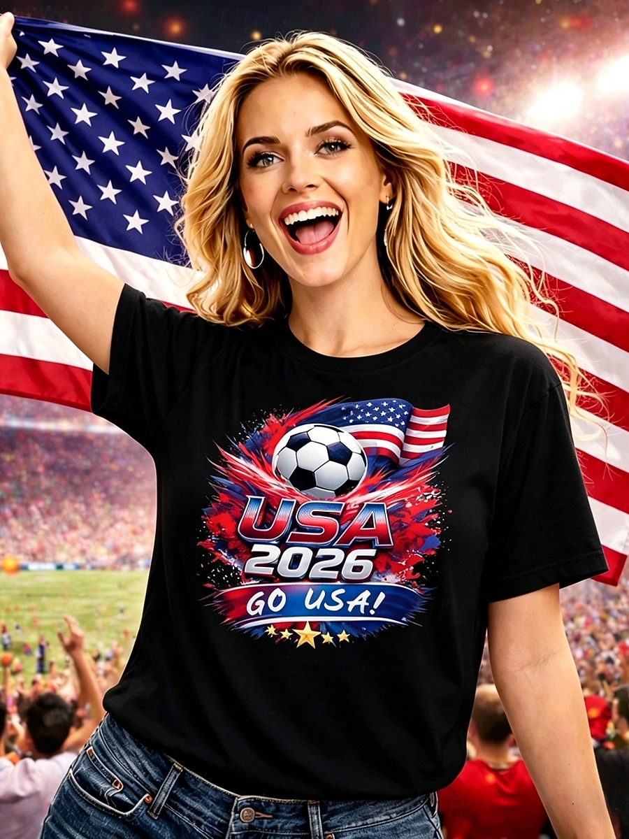 Damen-Fußball-T-Shirt mit Grafikprint, stylisch, klassisch, lässig, Kurzarm, Rundhalsausschnitt, normale Passform, Oberteil für Freizeit, Sport, blau, schwarz, weiß, rot, grün, Sommer, Frühling 2026 - $21.99 –P3