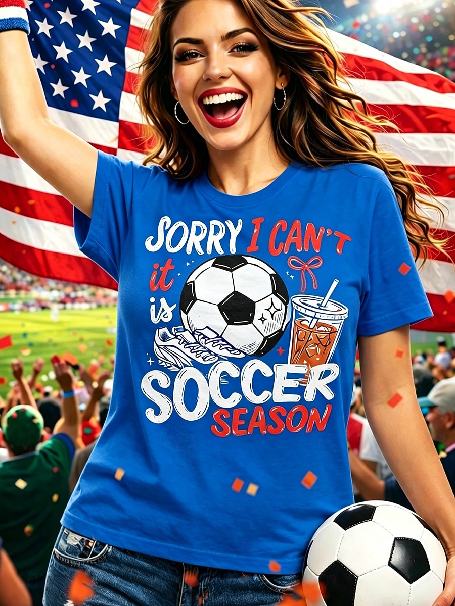 Soccer Women's T Shirt Print Graphic Stylish Classic Casual Short Sleeve Crew Neck Regular Tops Casual Daily Sports Blue Black White Red Green Summer Spring 2026 - $21.99 –P5