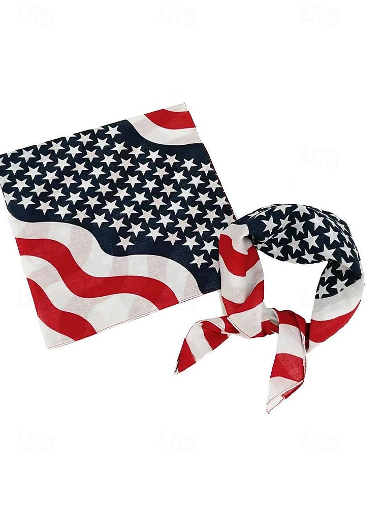 Dwuczęściowy zestaw bandany damskiej w stylu boho z bawełny z amerykańską flagą, uniwersalny szal na głowę i komin na 250. rocznicę USA, Dzień Niepodległości, festiwale i codzienny ubiór 2026 - $9.99 –P8