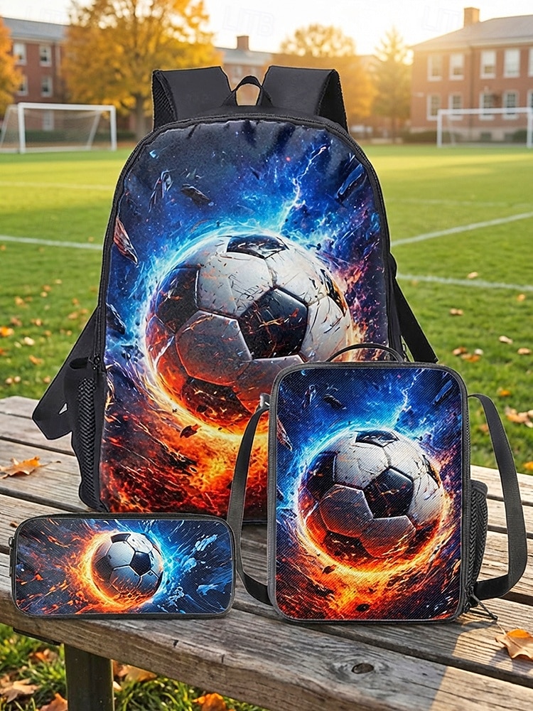 Barn Killars Fotbollsryggsäckset med Lunchväska  Pennfack Stor Kapacitet Skolväska för Grundskoleresor Idrott 2026 - $34.99 –P1