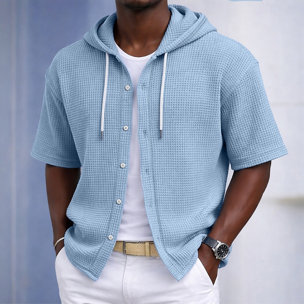 Herren Hemd Waffelhemd Freizeithemd Knopfhemd Schwarz Weiß Hellgrün Marineblau Purpur Kurzarm Einfarbig Einfach Mit Kapuze Lässig Täglich Fronttasche Bekleidung Elegant Mode Lässig 2026 - $30.99 –P8