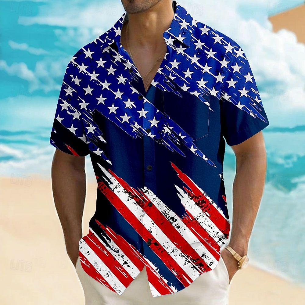 Men's 4th of July U.S. 250th Anniversary American Flag Shirt Summer Shirt Button Up Shirt Short Sleeve Patriotic Outdoor Holiday Summer Spring Turndown 3D Print Front One Pocket Linen Like Shirt Blue 2026 - $25.99 –P6