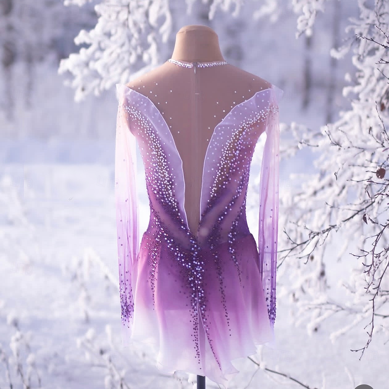 Vestido de patinaje artístico Mujer Patinaje Sobre Hielo Vestidos Morado Retazos Dedo Pulgar Elástico Entrenamiento Competición Ropa de Patinaje Clásico Cristal / Strass Manga Larga Patinaje sobre 2026 - $592.09 –P3
