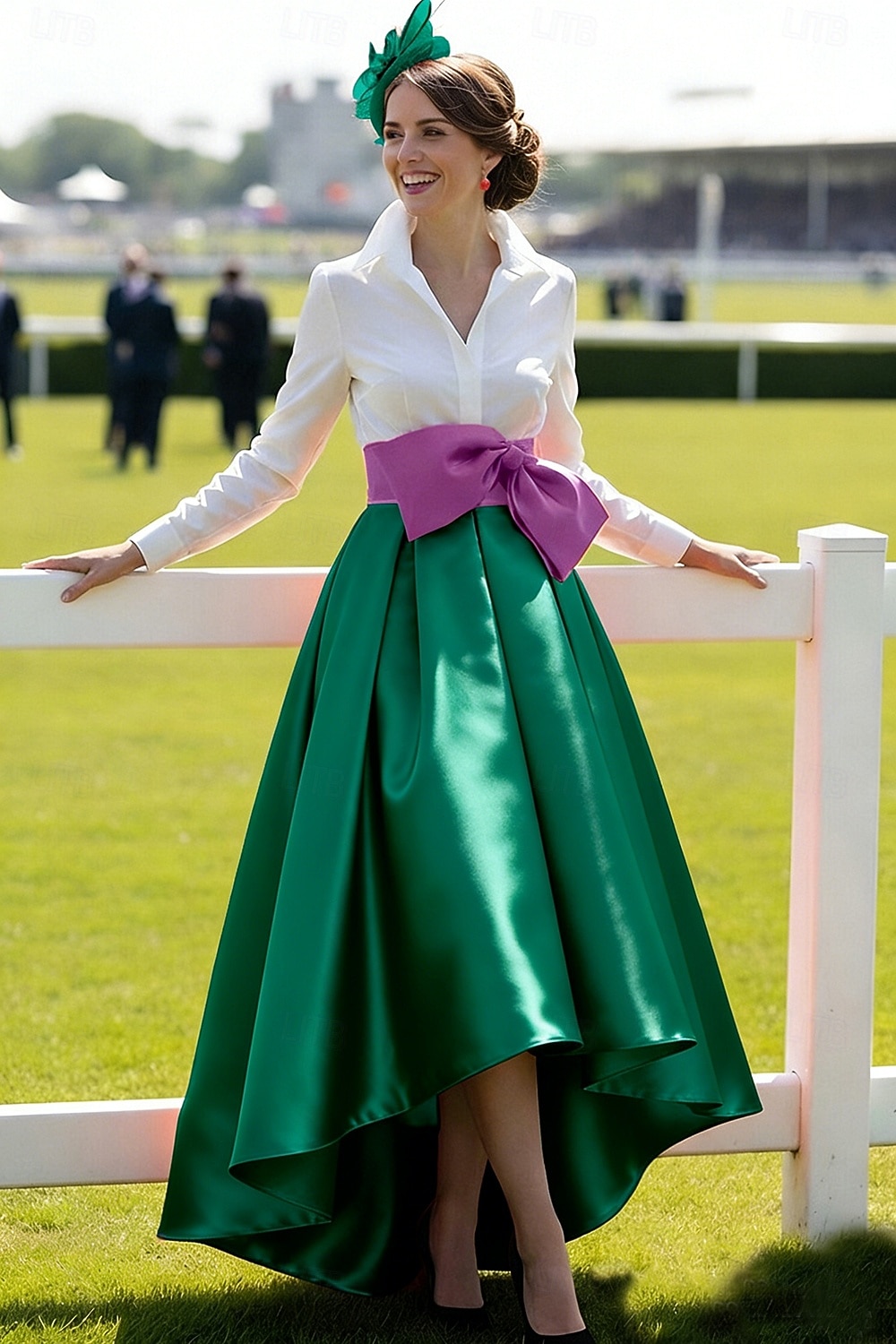 Krój A Asymetryczna Sukienka Derby Suknia wieczorowa Suknia balowa  Suknia formalna Elegancja Długi rękaw W serek Kentucky Derby Pasek / szarfa z Kokardki 2026 - $172.99 –P7