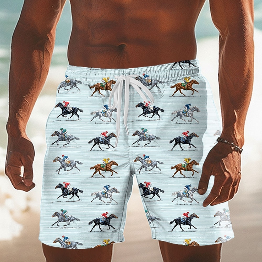 Kentucky Derby Herre Hesteveddeløp Badeshorts Surfeshorts Medium Midje Retro / vintage Ferie Sidelommer Mesh fôr Elastisk snøring i midjen Designer Klær 2026 - $20.99 –P1