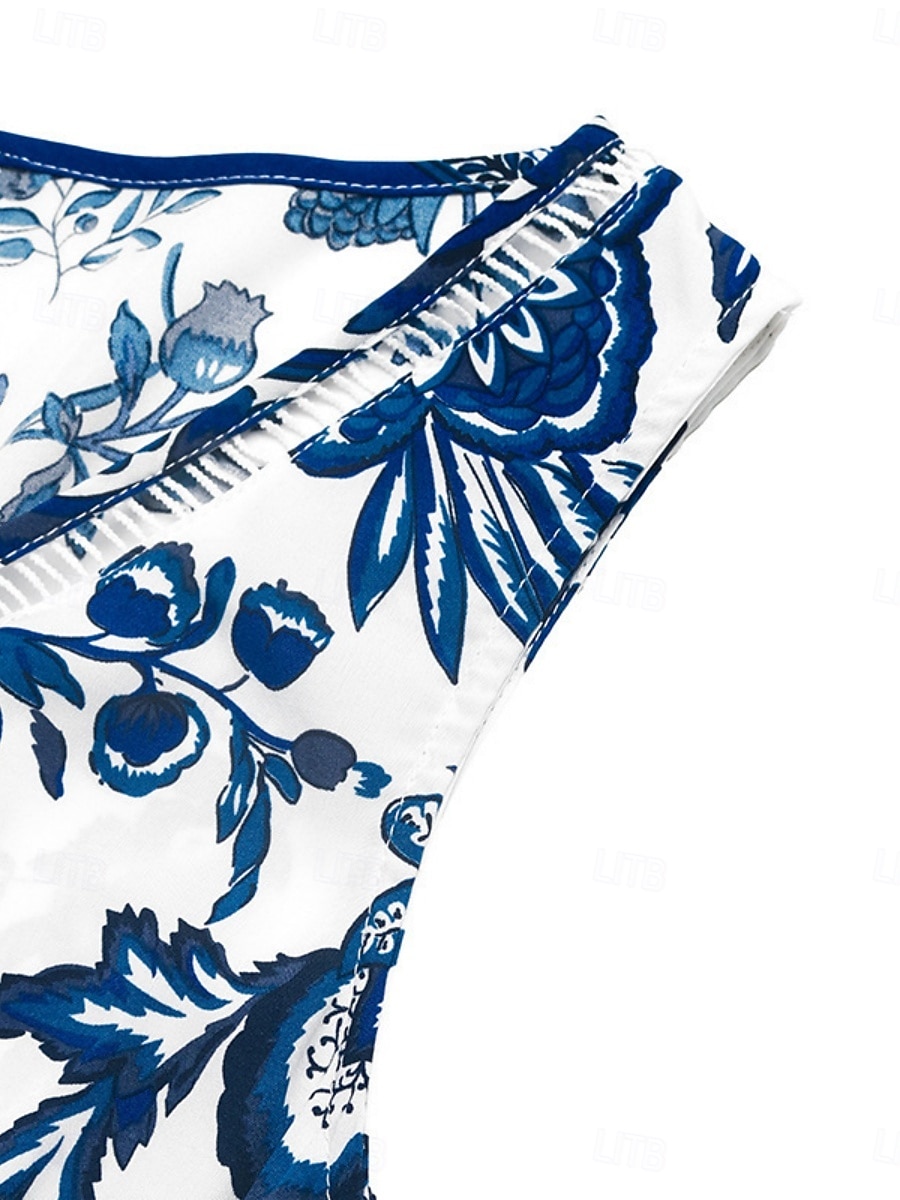 Dames Maxi-jurk A lijn jurk Slipdress Vakantie Casual Buiten Uitgaan Standaard pasvorm Bloemig Mouwloos V-hals blauw Zomer Lente 2026 - $41.99 –P9