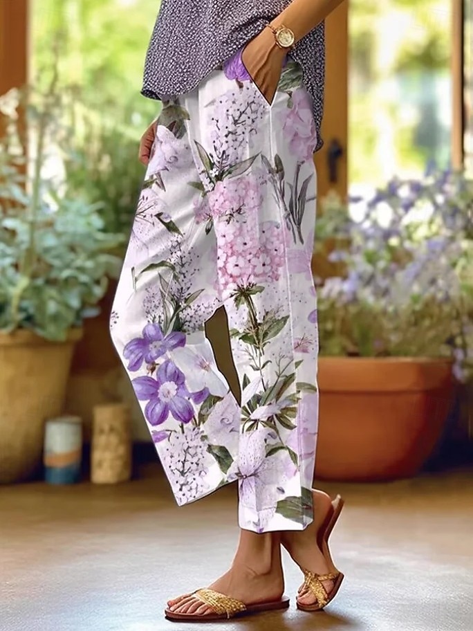 Damen Freizeithose Hosen Hose Gerade Urlaub Mode Streetwear Volle Länge Mittlere Taille Blumen Grafik Tasche Elastischer Bund Druck Bequem Komfort Atmungsaktivität Unelastisch Täglich Outdoor 2026 - $36.99 –P5