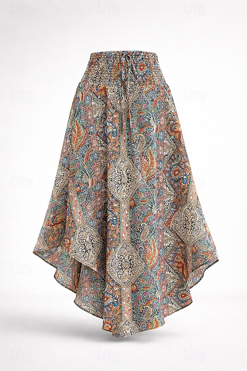 Γυναικεία Φούστα διακοπών Κομψό Βοημία Μοντέρνα Καθημερινό Μίντι Κανονική Μέση Φούστες Γραφική Λαχούρι Κορδόνι Ελαστική μέση Ακανόνιστος γιακάς Ανελαστικό Καθημερινά Διακοπές 2026 - $18.99 –P3