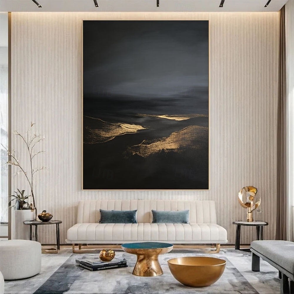 handmade Abstract Gold Black Mountain Textured Oil Painting Abstract ...