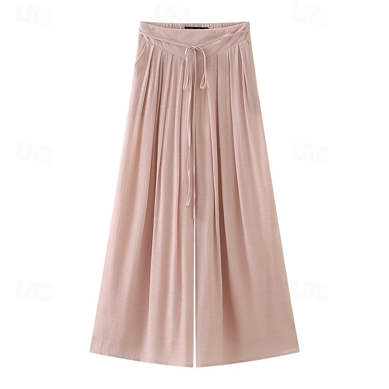 Pentru femei Pantaloni cu aspect de in Picior Larg chinez Vacanță De Bază Lungime totală Talie Înaltă Simplu Cordon Respirabil Inelastic Vacanță Stradă Casual Gri Negru Roz Îmbujorat Kaki Var 2026 - $41.99 –P3