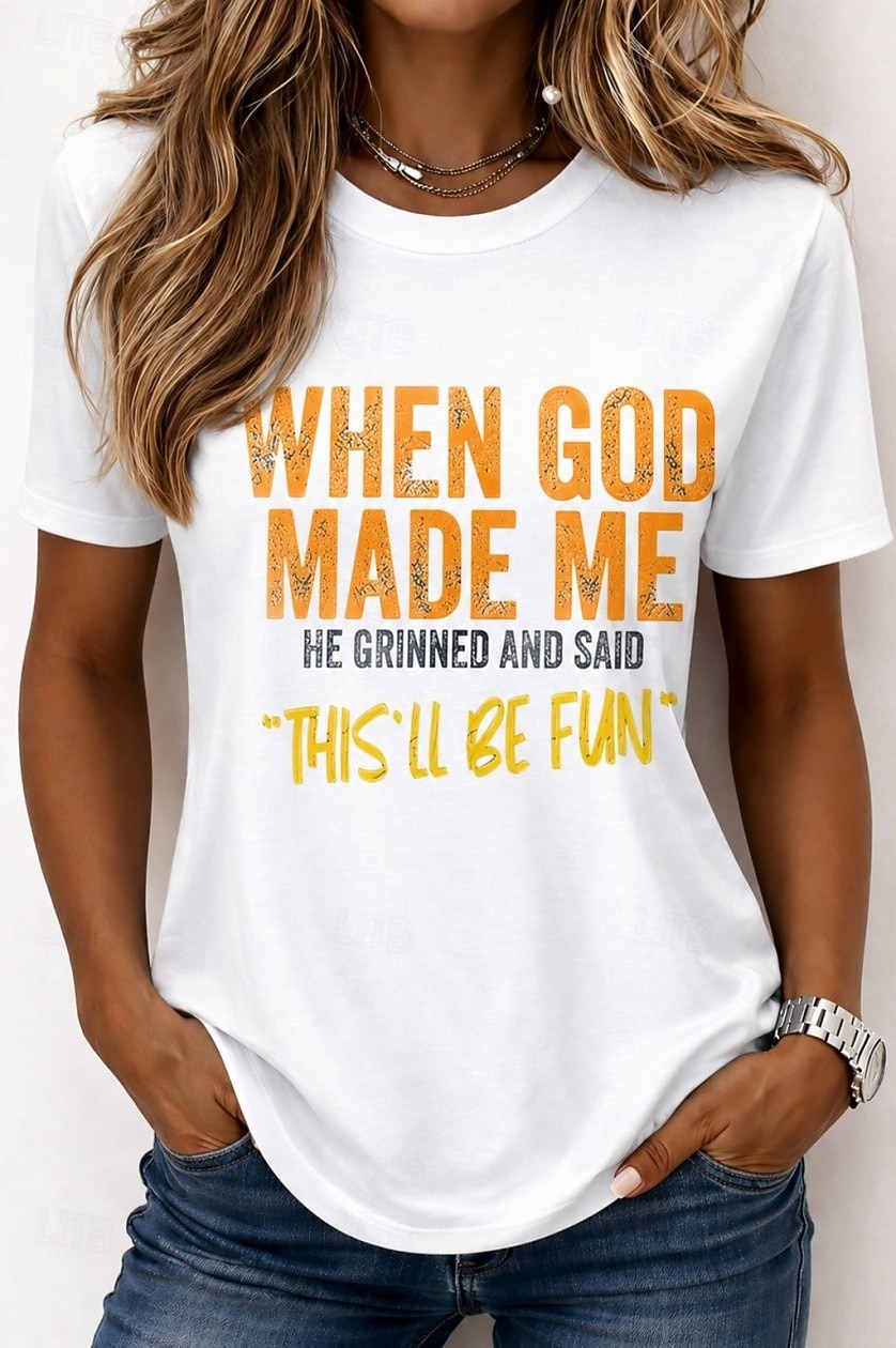 Dames T-shirt Afdrukken Grafisch Brief Stijlvol Klassiek Casual Korte mouw Strakke ronde hals Ronde hals Normale tops Casual Dagelijks Weekend Wit Wit 2 Wit 3 Zomer Lente Herfst Winter 2026 - $21.99 –P1