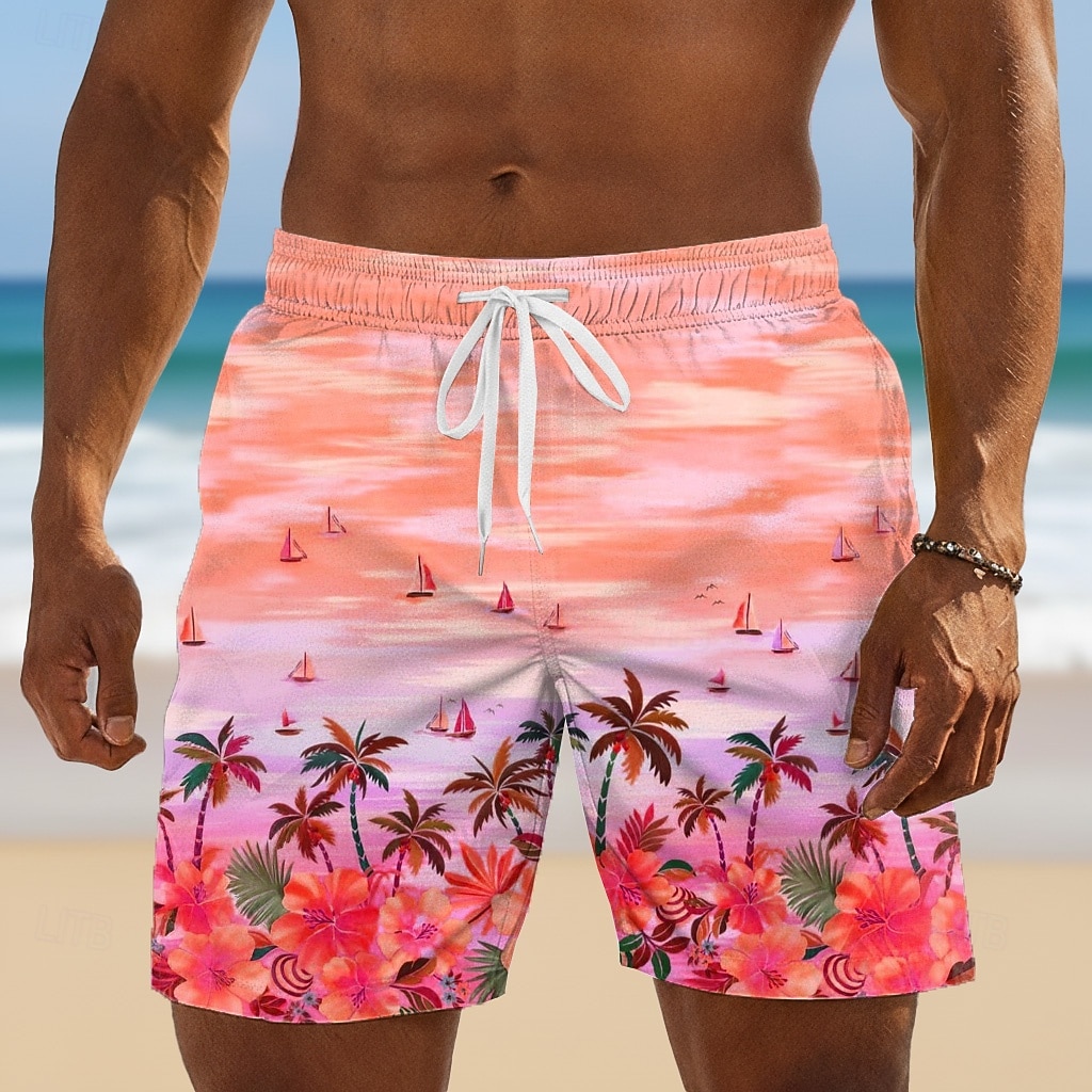 Homme Cocotier Fleurs tropicales Voilier Maillots de bain Maillots de bain shorts de bain Shorts de Surf Taille Moyenne Hawaïen Vacances à la Plage Poches Latérales doublure en maille Taille de 2026 ? $20.99 –P2