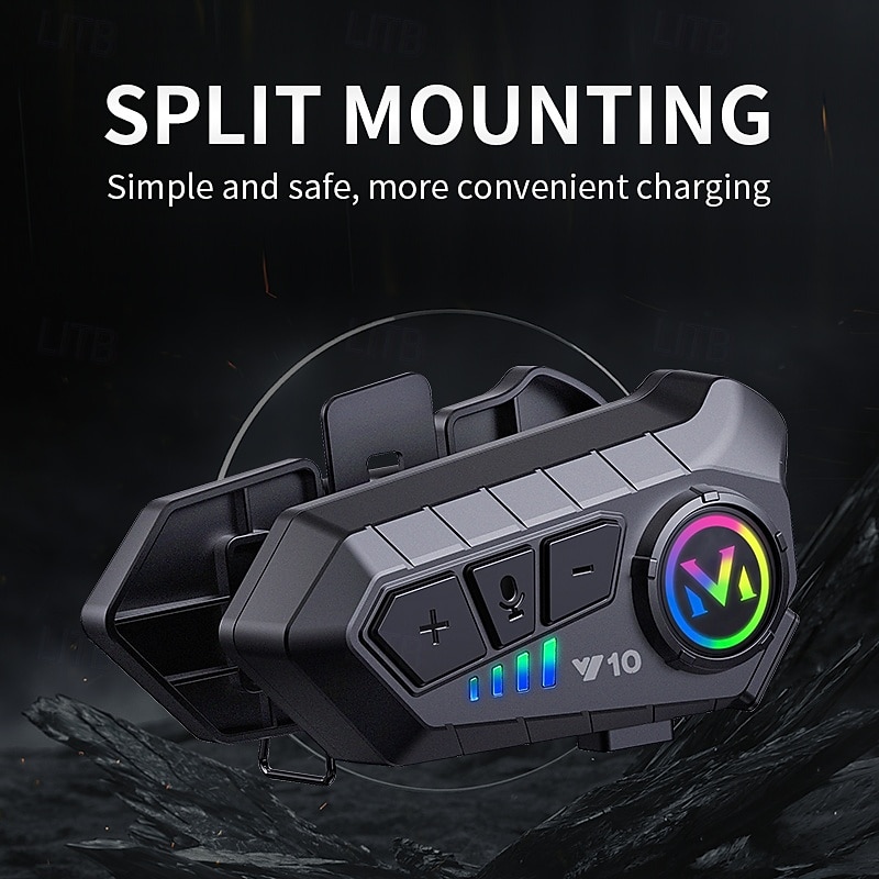 Motorcycle Helmet Bluetooth Headset Y10, Wireless Helmet Communication System with RGB Light, Noise Cancelling Speakers for Music & Hands-Free Calls, Waterproof for Motorcycling 2026 - $31.99 –P9