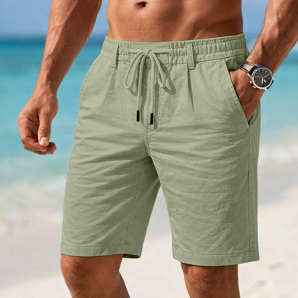Herre Shorts Lin Shorts Sommershorts Strandshorts Snorer Lomme Elastisk midje Ensfarget Komfort Pustende Kort Avslappet Daglig Strand Ferie Mote Svart Hvit Uelastisk 2026 - $25.99 –P9