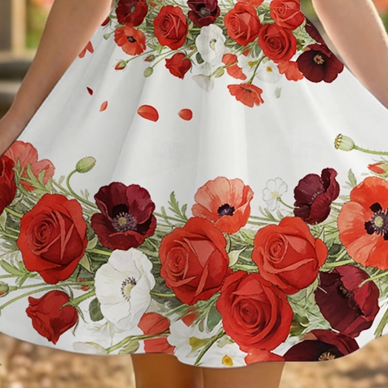 Girls' 3D Floral Graphic Dress Short Sleeve 3D Print Summer Spring Daily Vacation Party Cute Basic Casual Kids 4-12 Years Casual Dress A Line Dress Knee-length Regular Fit 2026 - $10.99 –P5