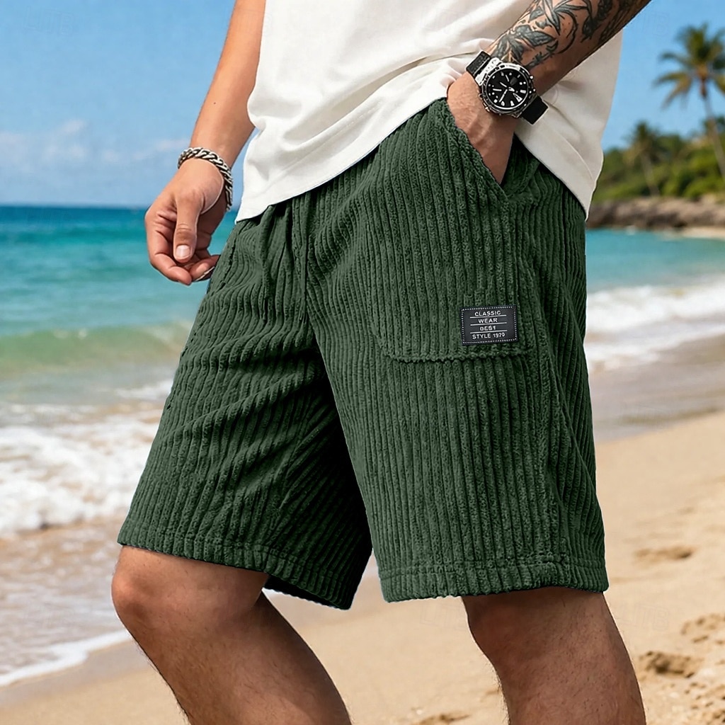 Men's Shorts Casual Shorts Corduroy Shorts Pocket Elastic Waist Plain Textured Comfort Breathable Knee Length Casual Outdoor Beach Vacation Fashion Black White Stretchy 2026 - $26.99 –P6