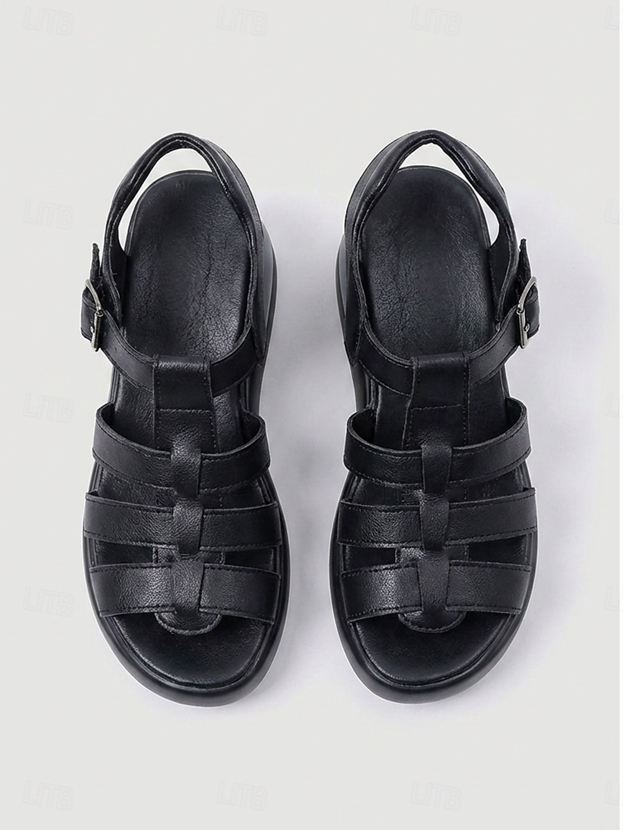 Schwarze Gladiator-Plateausandalen für Damen – verstellbarer Riemen im römischen Stil, leichte Keilsohle, bequemer Sommerschuh zum Spazierengehen und Reisen &Alltagskleidung 2026 - $26.99 –P2