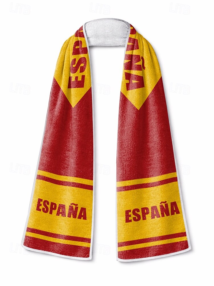 Bufanda de toalla de poliéster para hombre con estampado de la bandera de España, bufanda suave para aficionados al fútbol, ideal para animar en los días de partido, eventos en estadios, retransmisiones deportivas y uso diario informal. 2026 - $11.99 –P7