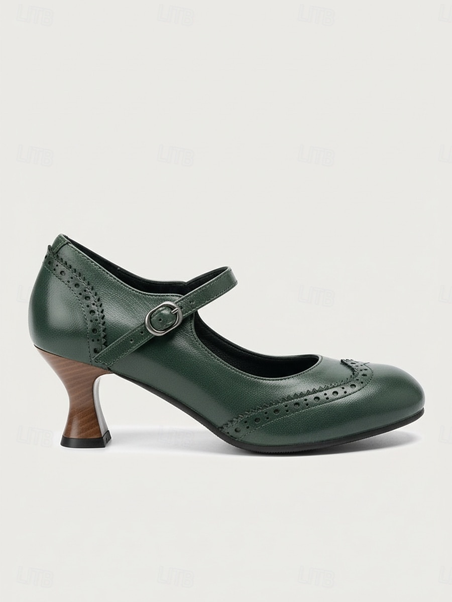 Sapatos Mary Jane femininos vintage verde-escuros dos anos 1950 - elegantes sapatos brogue com fivela para festas retrô e uso no escritório. &estilo clássico de 2026 por $59.99 –P4