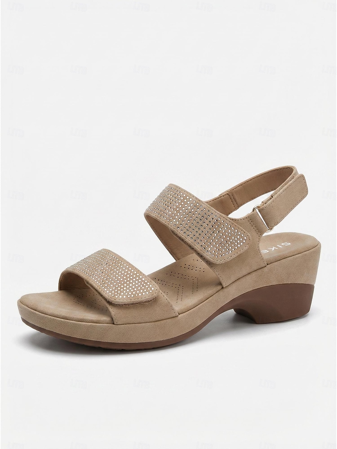 Women's Camel Rhinestone Comfort Heel Sandals with Adjustable Straps – Cushioned Chunky Heel Arch Support Sandals for Travel, Daily Wear, Garden Leisure & Casual Outfits 2026 - $42.99 –P5