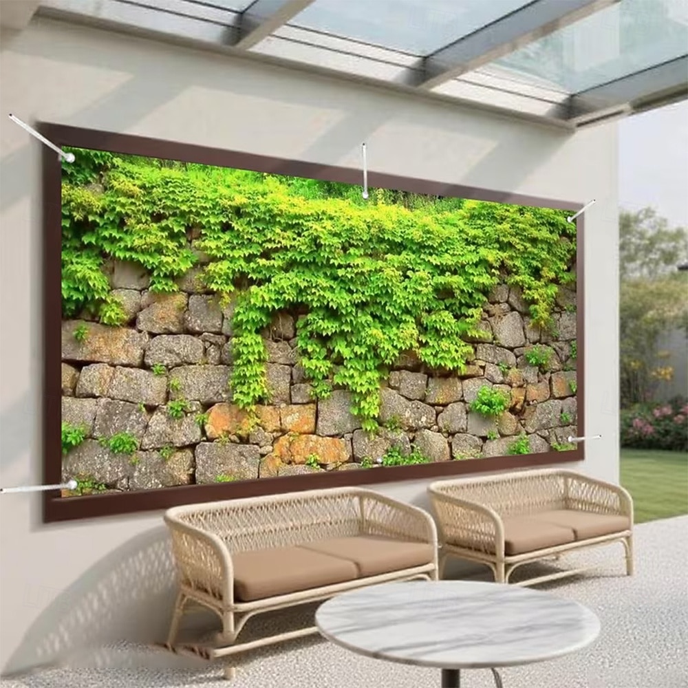 Rustikale Steinmauer, grüner Efeu, Kletterblätter, natürliche graue Felsen, realistische Textur, Garagentor-Banner, Außenkulisse, Wandteppich für Garten, Hof, Terrasse, Zaun, Heimdekoration 2026 - $20.99 –P4