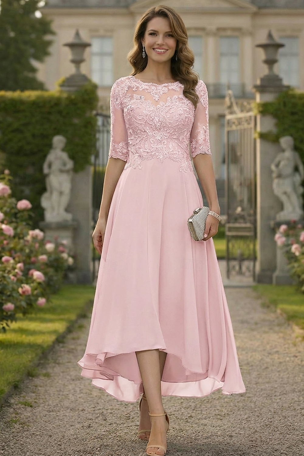 A-Linie Bodenlang Partykleid Cocktailkleid Kleid für Hochzeitsgäste Brautmutterkleid Halbarm Rundhalsausschnitt Elegant Formell Hochzeitsgast Formeller Abend Chiffon mit Einfarbig 2026 - $160.99 –P5