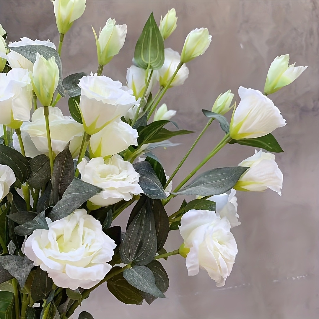 3 flores artificiales de eustoma de 4 cabezas, ramo de lisianthus artificiales realistas para decoración del hogar y sala de estar. &Decoración para bodas: perfecta para accesorios de fotografía, 2026 - $18.99 –P3