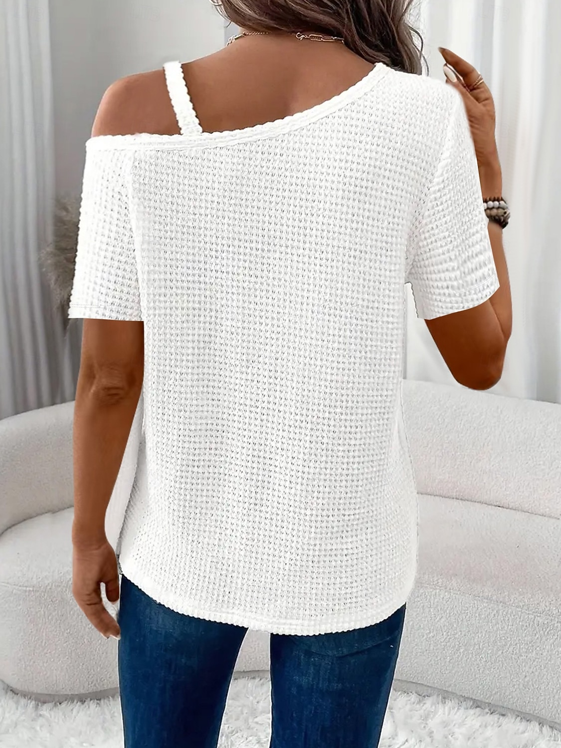 Γυναικεία Μπλουζάκι Μπλουζάκι μπλουζάκι Κουρελού Σκέτο Μοντέρνα Στυλάτο Κλασσικό Κοντομάνικο Ασύμμετρος λαιμός Κανονικά μπλουζάκια Καθημερινά Εξόδου Σαββατοκύριακο 2026 - $24.99 –P2